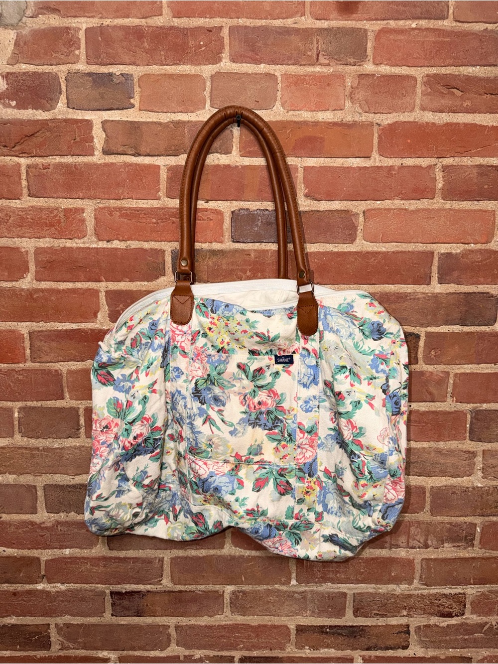 Shane Quilted Floral Tote Bag with Brown Handles Beach Storage Travel